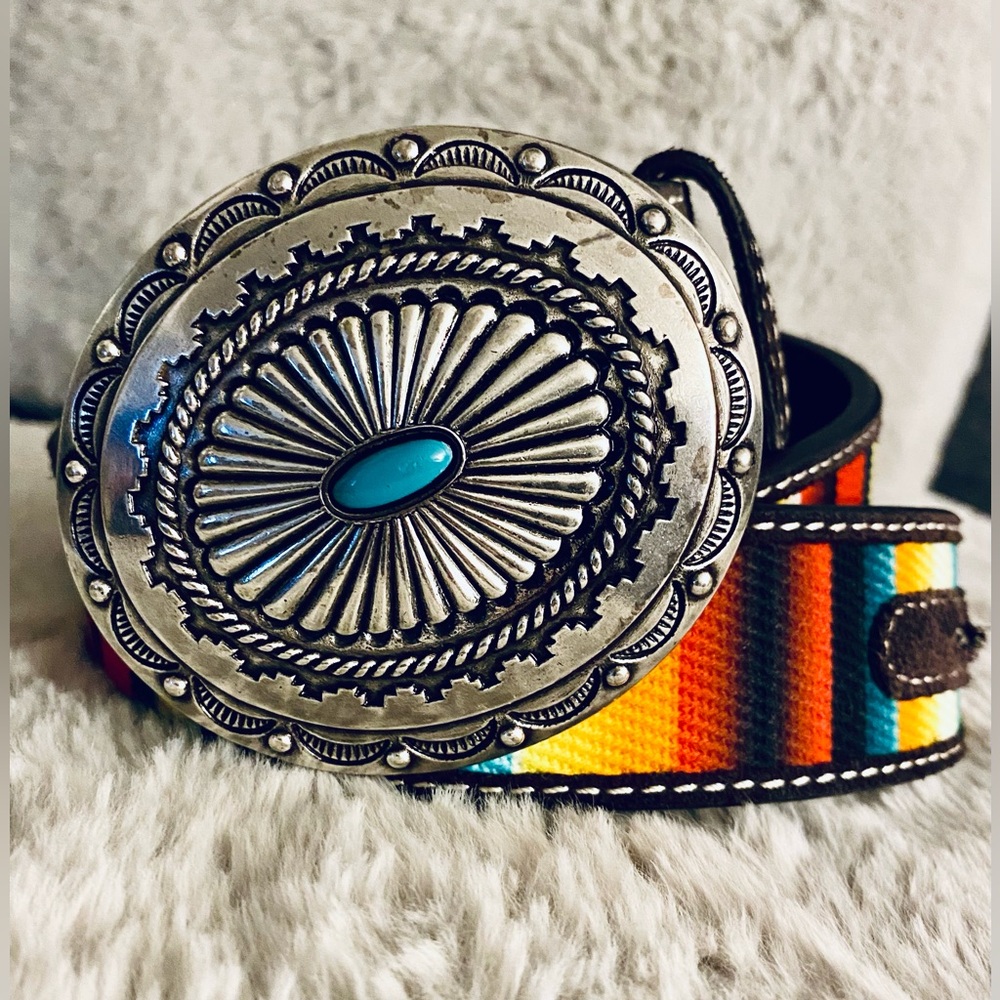 Ariat Southwestern Turquoise Concho Belt with Multicolor Stripe
